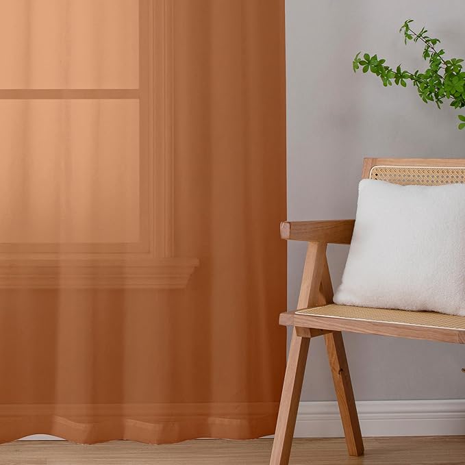 Chyhomenyc Orange Sheer Curtains 96 inches Long 2 Panels, Light Filtering Soft Airy Solid Elegant Voile Window Treatment Drapes for Bedroom Living Room Wedding Party Decor, 42 Wx96 L, 8FT L