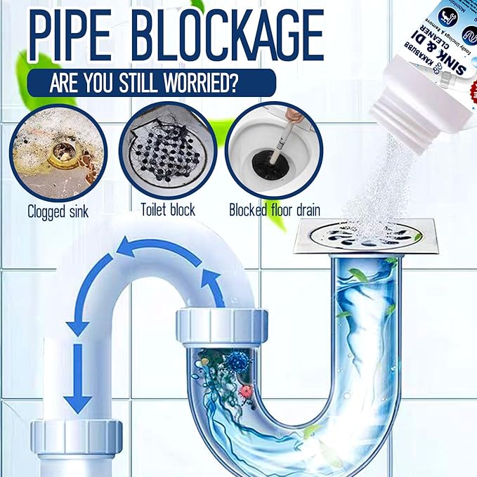 Pipe Dredge, Powerful Foaming Sink & Drain Cleaner Powder for Kitchen, Toilet & Pipeline Cleaning, Fast-Acting Clog Remover (2pcs or 4pcs) (2 bottles)