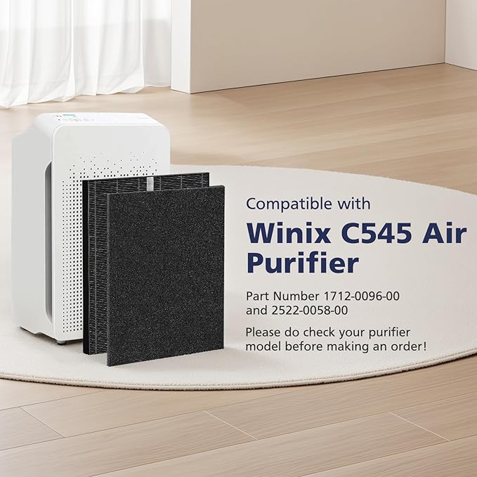2 Pack C545 HEPA Smoke Replacement Filter S Compatible with Winix C545 Air Purifier, Replaces Part 1712-0096-00 and 2522-0058-00, 2 HEPA Filter + 8 Activated Carbon Filters, Black