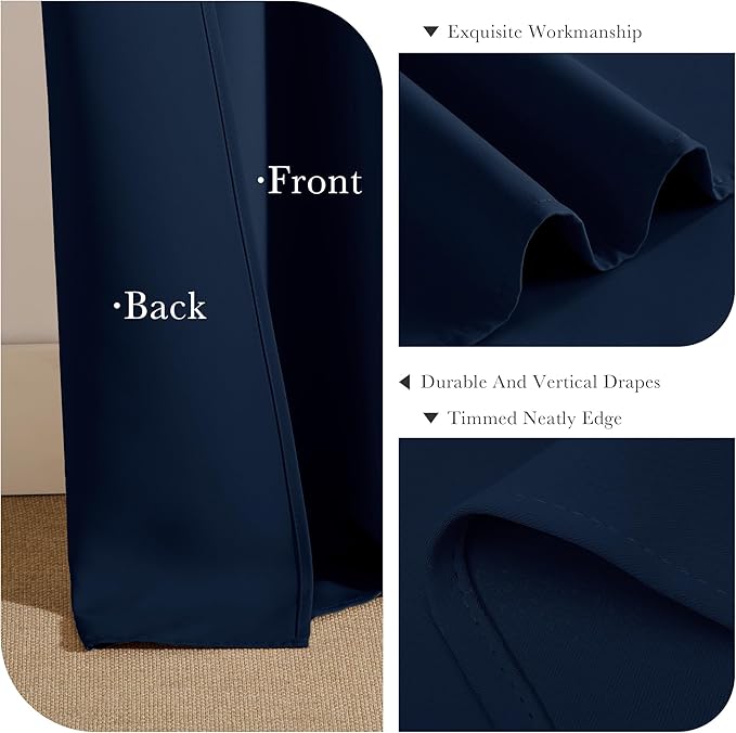 PONY DANCE Navy Blue Blackout Short Curtains for Kitchen, Room Darkening Half Window Treatment Energy Saving Privacy Grommet Drapes for RV Bathroom Basement(2 Panels, W 34 x L 36 inches)