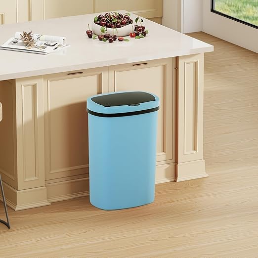 Automatic Motion Sensor Bathroom Trash Can with Lid, 13 Gallon Touchless Trash Bin, Smart Dog Proof Garbage Can, Touch Free Waste Basket for Toilet, Office, Bedroom,Blue