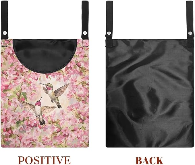 Hummingbird and Cherry Blossom Clothes Pin Hanging Bag, Clothes Pin Hanging Bag Space-Saving Organize Clothespin Bag Large Capacity Clothespin Bag with A Large Opening for Clothesline Outdoor
