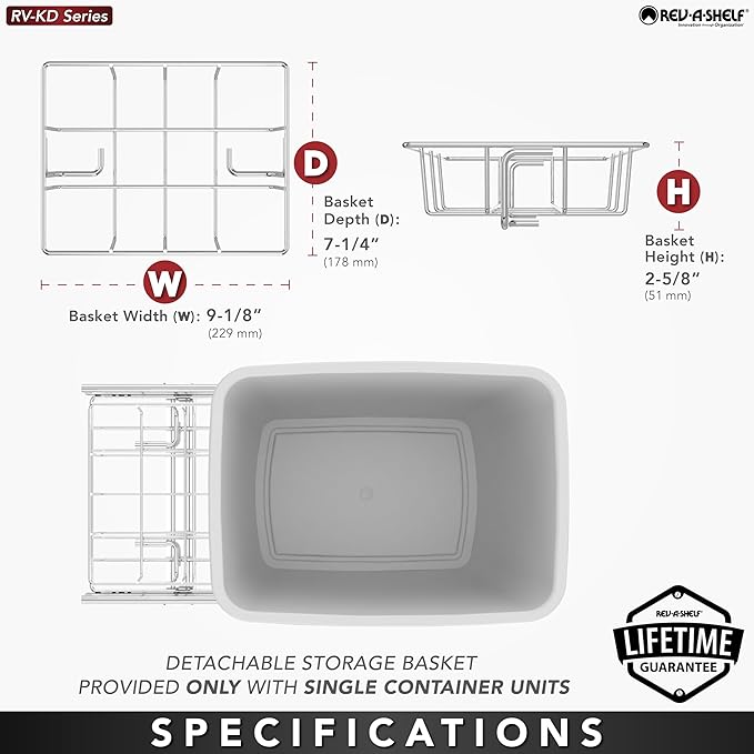 Rev-A-Shelf Pullout Trash Can for Kitchen Cabinets 35 Qt Garbage Waste Recycling Bin with Full Extension Slides, Orion Gray, RV-12KD-13C-S