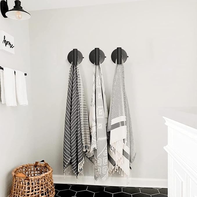 DGYB Large Suction Cup Hooks Black Stainless Steel Suction Shower Hooks for Loofah Set of 2 Towel Hook 11 Lb No Drill Hook for Bathroom