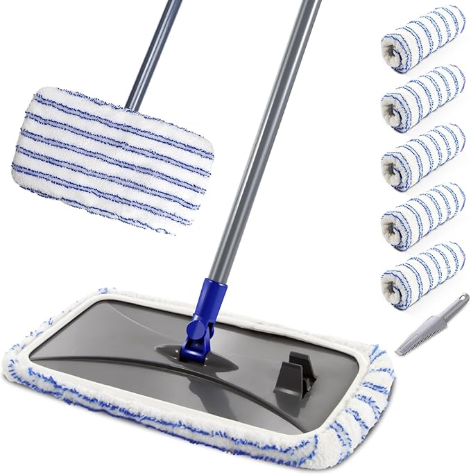 MASTERTOP Microfiber Mops for Floor Cleaning, Extra Large Industrial Mop,Floor Commercial Mop for Wet & Dry Use, Flat Mops for Hardwood, Vinyl, Laminate, Tile Floors, 5 Reusable & Washable Pads