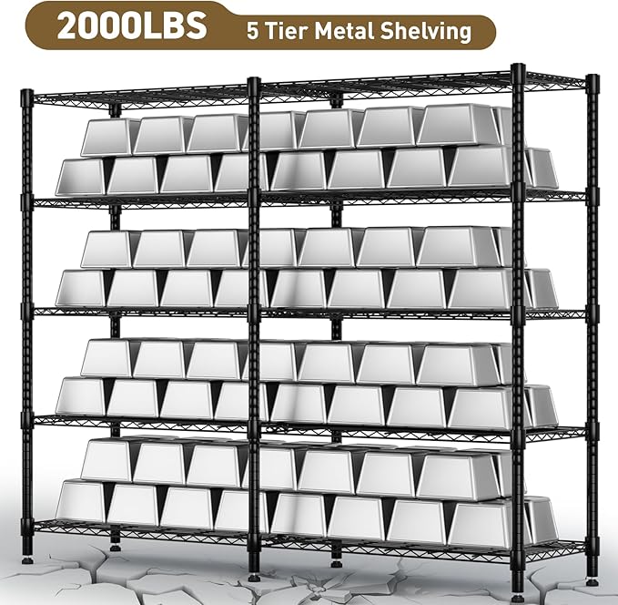 Himimi 72" W Wire Rack Shelving-2000LBS Capacity, Adjustable Storage Shelves Metal Shelves for Storage, 5-Tier Heavy Duty Wire Organizer for Kitchen, Garage, Pantry, 72" W x 18" D x 72" H, Black