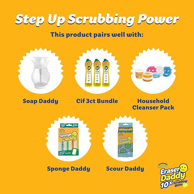 Scrub Daddy Eraser Daddy Sheets - 10x More Durable Than Traditional Erasers with Scrubbing Gems - Removes Dirt, Scuffs & Stains - Water-Activated (6 Pack)