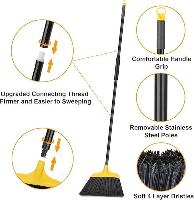 Kefanta 3 Pack Outdoor Broom Heavy-Duty Indoor Commercial Brooms 54 Inches for Courtyard Garage Restaurant Lobby Patio Mall Market Office Shop Home Kitchen Office Floor