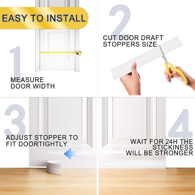 Door Draft Stopper,Door Sweep for Bottom of Door,Weather Stripping Door Seal Draft Guard Blocker Noise Cold Air Insulation Soundproofing for Exterior Interior Home Improvement(White, 78")