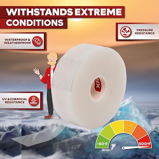 XFasten Self Fusing Silicone Tape Waterproof Clear – 1" x 36 Feet, Self Amalgamating Tape, Silicone Rubber for Plumbing, Sealing Pipes, Hose Repair, Outdoor Coax and Electrical Cables – Weatherproof