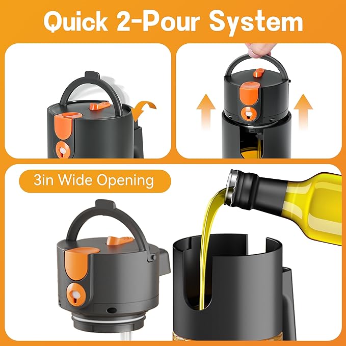 Upgrade 2 in 1 Oil Sprayer for Cooking, 17oz Light-Blocking Glass Olive Oil Dispenser Bottle for Kitchen,Food-Grade Oil Mister with 8 Stickers for Salad, Frying (Brown Bottle-Black Cap)