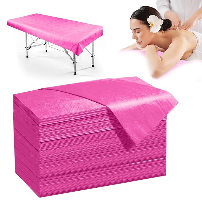 100 Pack Disposable Bed Sheets – 31.5 x 71 in Waterproof Non-woven Sheets for Massage, Spa, Tattoo & Salon Tables (Pink)