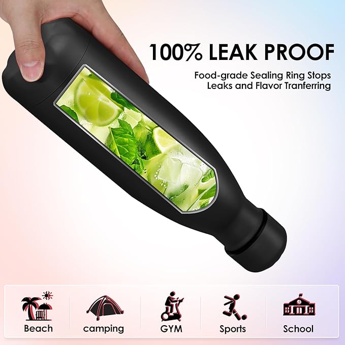 25oz Cola-Bottle Shaped Stainless Steel Leak-proof Water Bottle,Double Wall Vacuum Insulated Metal,Travel Mug For Sports Indoors & Outdoors,BPA-Free School Kids Flasks,Black(1 Pack)