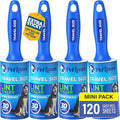 PetLovers Extra Sticky Lint Roller Mega Value Set for Pet Hair Removal and Clothes, Dog and Cat Lint Remover (Blue, 4 Pack Mini)