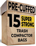 Trash Compactor Bags for Kitchen - 15 PACK - Pre-Cuffed, Super Strong & Heavy Duty Kitchen Trash Bags with Leak Proof Plastic Liner, Fits GE Model Compactors with Rectangular Containers