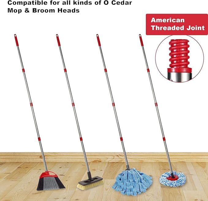 Spin Mop Replacement Handle - 4 Section Mop or Broom Handle/Stick Compatible with O Cedar Spin Mop Refills and Brooms, 30" to 59", Germany Screw Joint (Mop Head Not Included)