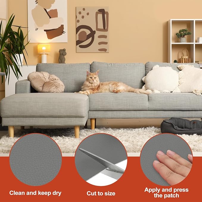 PATIKIL Leather Patches Tape for Furniture, 3.2 x 61 Inch Self Adhesive Vinyl Leather Repair Kit Cover Sheet for Couch, Sofa, Car Seats, Office Chair, Deep Gray