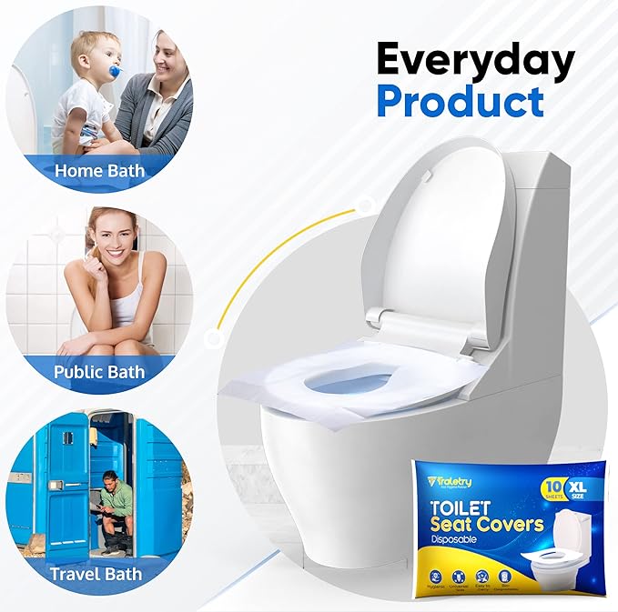 Toilet Seat Covers Disposable Flushable Travel Pack of 50 XL-Disposable Toilet Seat Covers-Biodegradable Paper-Kids Men Women Adults Toiletries-Airplane Camping Travel Essentials Accessories