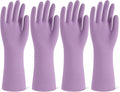 Rubber Cleaning Gloves for Dishwashing, 4 Pairs Reusable Kitchen Gloves for Washing Dishes and Household Cleaning, Purple Dish Gloves with Flocked Lining and Non-Slip Grip, Pefect for Woman Men - L