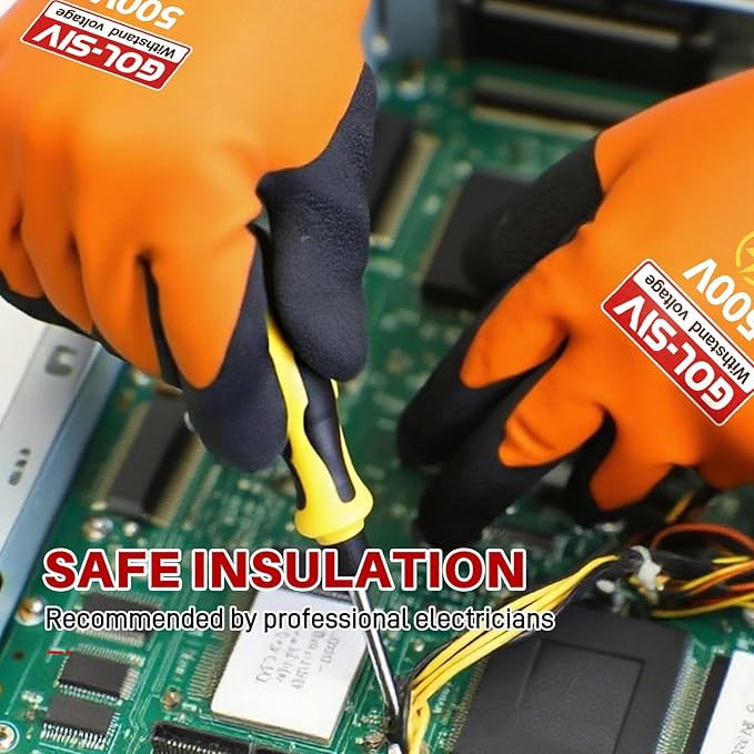 Electrical Insulated Gloves, 500V High Voltage Resistance Electrician Safety Gloves, Rubber Non Slip Work Gloves (500V|double insulated, Large)