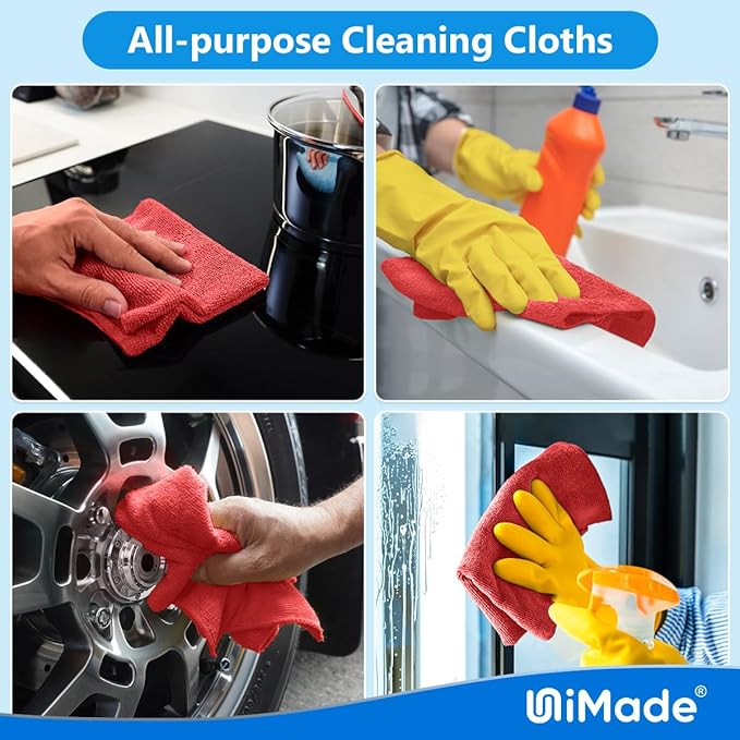 Shop Towels Rags, 150 Pack Reusable Shop Rags Bulk Microfiber Cleaning Cloth Lint Free Cleaning Towels for Car Kitchen Automotive Bar Mechanic Restaurant Garage, 11.5"x 11.5", Red