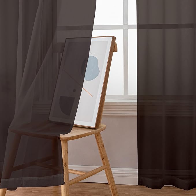 Chyhomenyc Chocolate Brown Sheer Curtains 72 Inch Length 2 Panels, Light Filtering Soft Airy Rod Pocket Voile Window Curtain Drapes for French Door Bedroom Living Room, Each 42Wx72L Inches