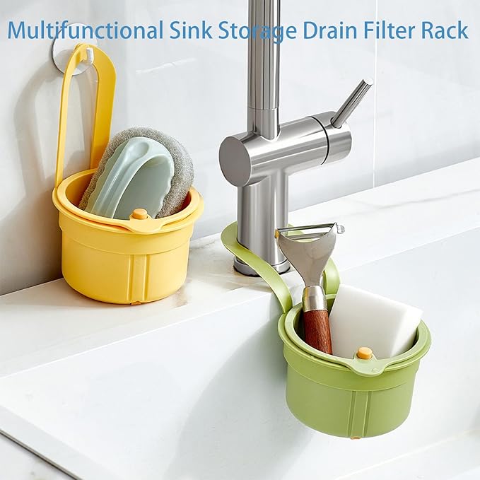 Faucet Hanging Strainer Kitchen Sink Food Waste Catcher Drain Basket, Plastic Kitchen Sink Strainer Automatic Dumping Draining Basket, Food Fruit Vegetable Drain Shelf Sink Storage Holder (Green)