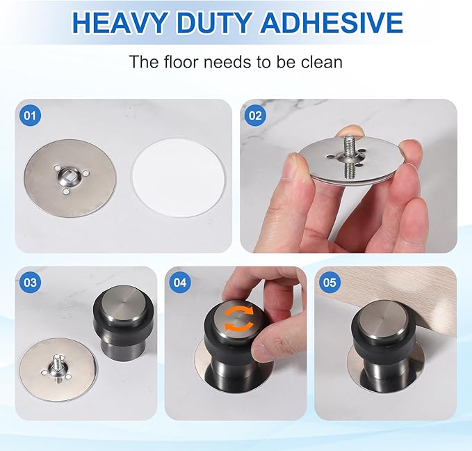 PATIKIL 2Set Round Door Stoppers, 80mm Stainless Steel Door Stop Doorstop Wedge Metal Cylinder Self Adhesive with Screw for Bottom of Door Floor Inside, Gray