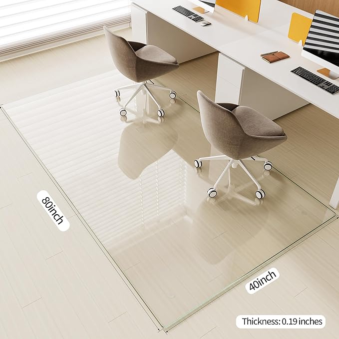 [Tempered Glass] 40" x 80" Glass Chair Mat, 1/5" Thick Office Chair Mat for Carpet or Hardwood Floor, Heavy Duty Hard Chair Mats with Round Corner and Polished Edge, Carpeted Floor Protector