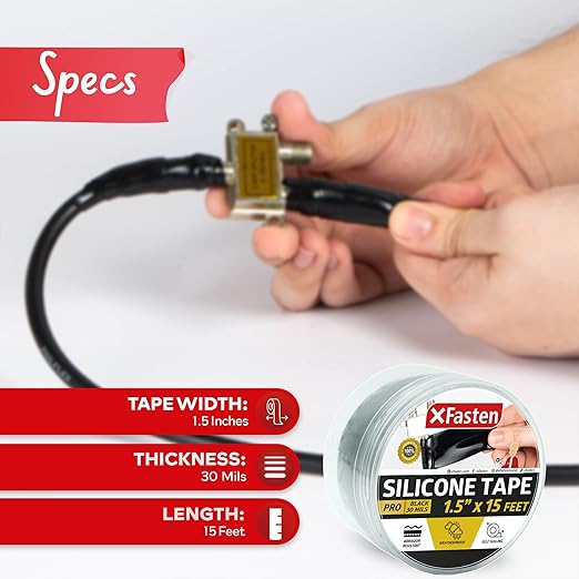 XFasten Self-fusing Silicone Tape Pro, Black, 1.5-Inch x 15-Feet, 30mils Weatherproof Silicone Rubber Sealing Tape for Outdoor Coax, Electrical Cable, Radiator Hose, Pipe Leaks and Emergency Repairs