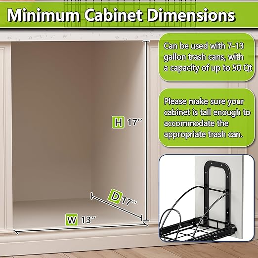 Pull Out Trash Can Under Cabinet 7-13 Gallon 50 Qt Under Sink Trash Can Pull Out Trash Can for Kitchen Cabinets Slide Out Garbage Can Under Counter, Black