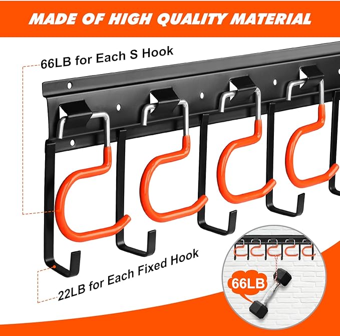 51'' All Metal Garden Tool Organizer Adjustable Garage Tool Organizer Wall Mount Garage Organizers and Storage with Heavy Duty Hooks Tool Hangers for Garage Wall, Shed, Garden