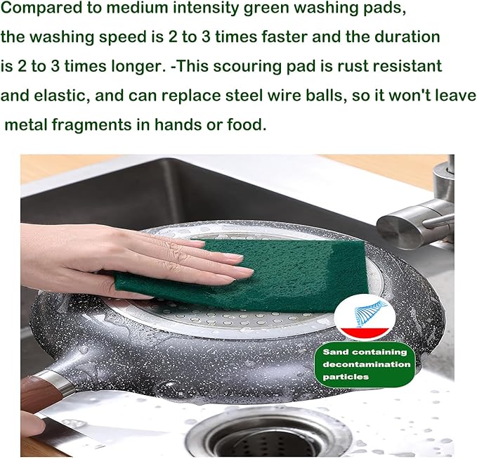 12 Pcs/Pack Green Heavy Duty Scouring Pads Reusable Household ScrubPads for Kitchen and Dish Cleaning Tool