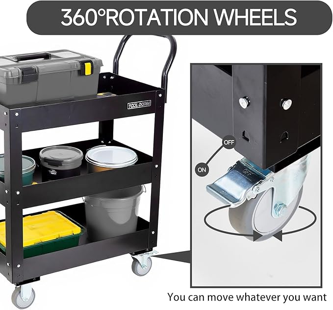 3 Tray 29.3 inch Tool Cart, self Assembly, 300 LBS Capacity Rolling Tool Carts on Wheels, Heavy Duty Utility Cart, Mechanic Tool Storage Cart for Garage, Warehouse and Repair Shop, Black