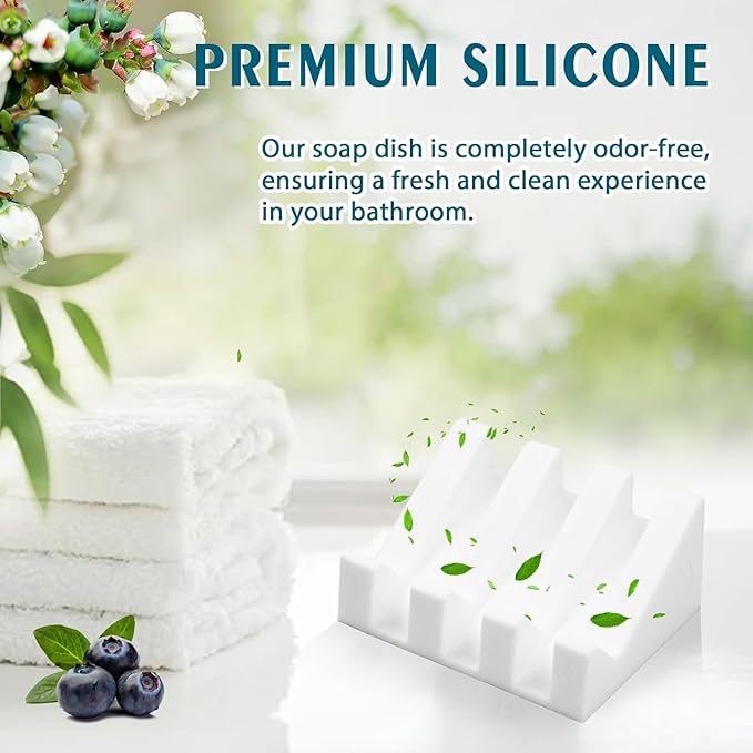 Silicone Soap Dish for Bar Soap Holder for Shower Bathroom Self Draining Waterfall Drying Tray Keep Soap Bars Dry Clean & Easy Cleaning (White, 2)