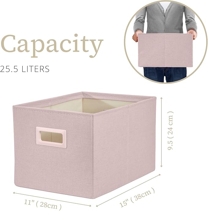 DECOMOMO Storage Bins for Shelves Robust Fabric Closet Bins for Shelves Toy Storage Clothes Books (Pack of 3 – Pink)