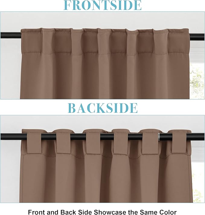 RYB HOME Farmhouse Curtains Blackout - Light Block Thermal Insulated Curtains for Kitchen Cafe Bar Bedroom with Back Tab Top Versatile Hanging, Width 42 x Length 45, Mocha, 2 Panels