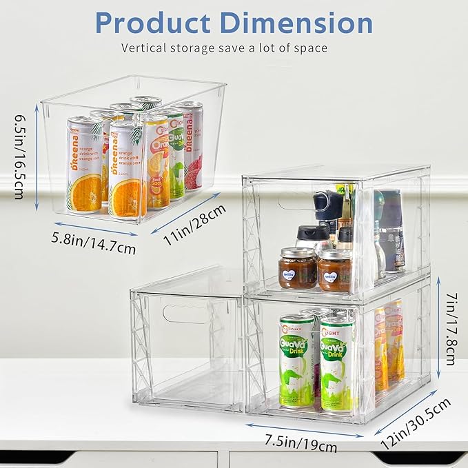 Plastic Drawers Storage, 6Pack Clear Stackable Storage Drawers, Acrylic Storage Bins with Drawers for Fridge Organizers, PlasticDrawers Stackable for Makeup Organizers Cosmetic Display, Large