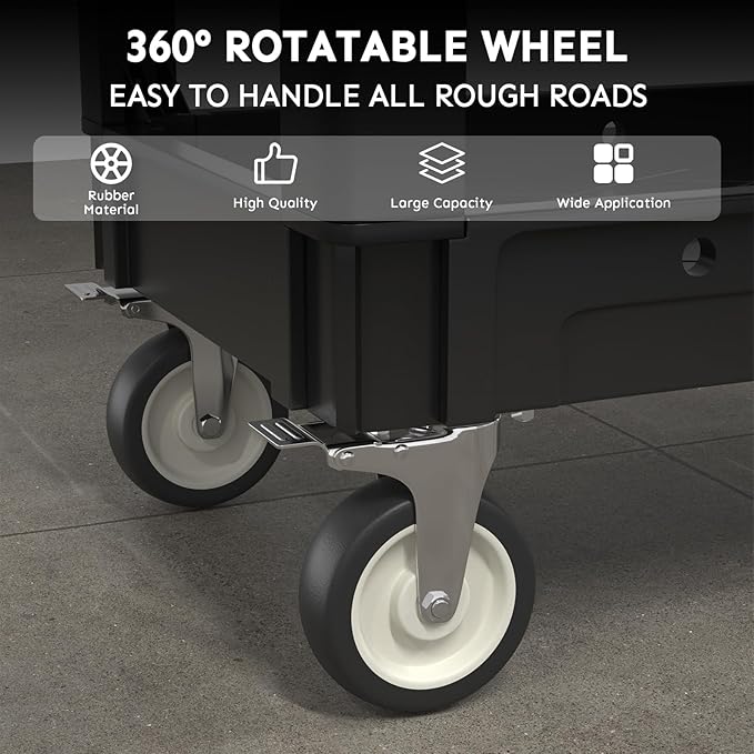 2 Shelf Heavy Duty Plastic Utility Cart, Service Cart Tub Storage W/Deep Shelve Holds up to 1000 lbs, Rolling Utility Cart with 360°Swivel Wheels, Work Cart for Warehouse, Garage, Cleaning