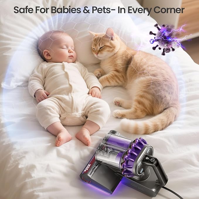 Xlife Mattress Vacuum Cleaner with UV-C Light, 140F° Heating, 550W 16KPA Suction, HEPA Filter for Deep Cleaning Bed, Sofa, Pillow, Baby Crib（Corded）