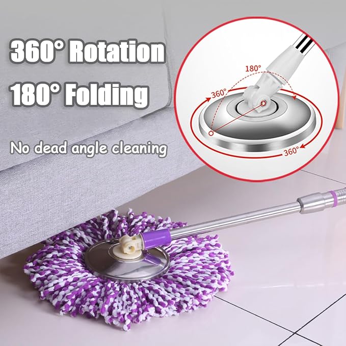 Extended Spin Mop Replacement Mop Handle, Upgraded 60-inch 360 Degrees Rotating Telescopic Replacement Mop Stick for Spin Mop Bucket Cleaning System (Stainless Steel Disc, Khaki)
