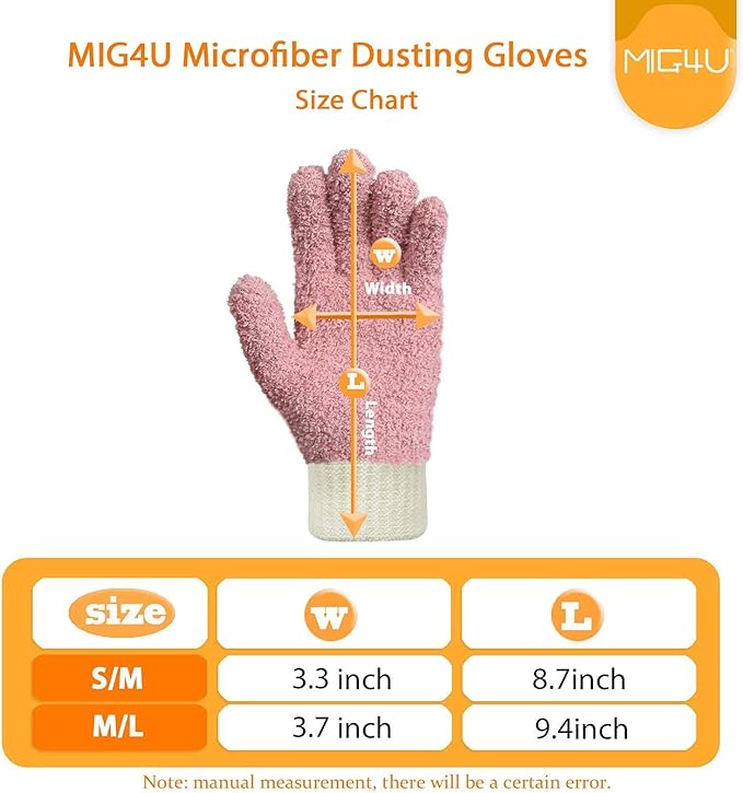MIG4U 3 Pairs Microfiber Dusting Gloves, House Cleaning Glove for Blinds, Plants, Windows, Shutters, Furniture, Car Interior, Reusable Lint-Free Mitt, S/M