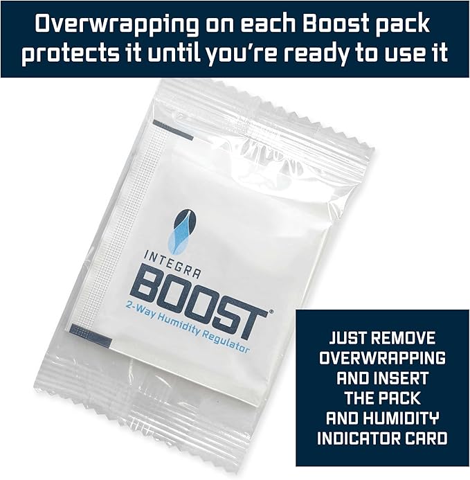 Integra Boost 2-Way Humidity Control Pack – Patented Technology for Humidity Control – Preserve Flavor & Maintain 62% RH – Moisture Absorber for Herbs, Spices & More – 2 Gram (Pack of 50)
