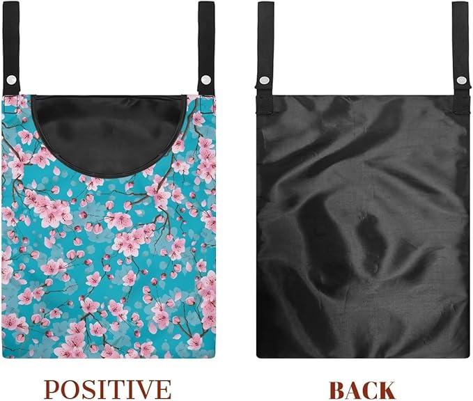 Cherry Blossom Clothespin Pouch Clothespin Bag with Hanging Hook Waterproof Clothes Pin Hanging Bag Space-Saving Clothespin Storage Organize Clothespin Bag for Clothesline Outdoor, 1 Pack