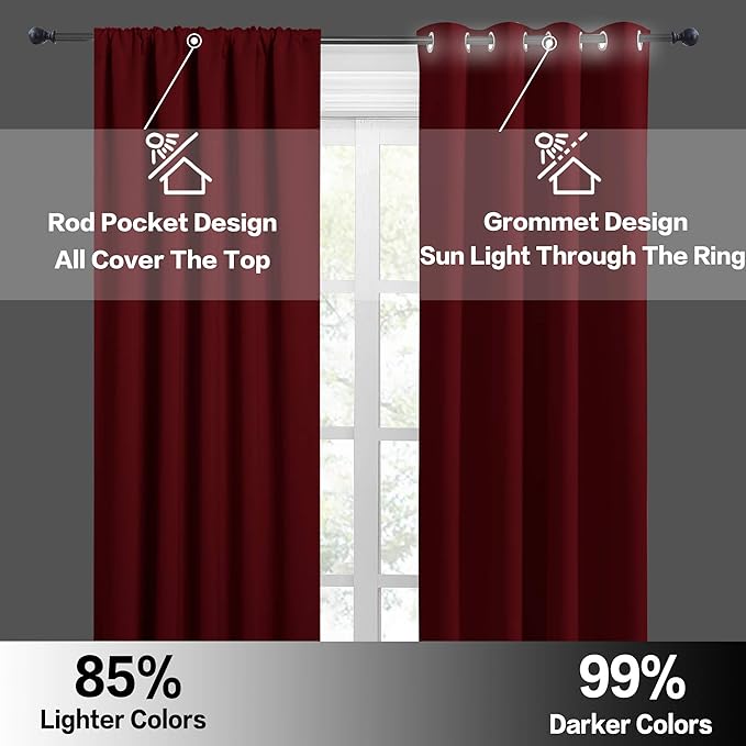 RYB HOME Red Curtains Blackout Window Covering Light Blocking UV Protection Draperies Window Treatments Shades for Babys' Room Nursery, 42 Wide by 72 Long, Burgundy Red, Set of 2
