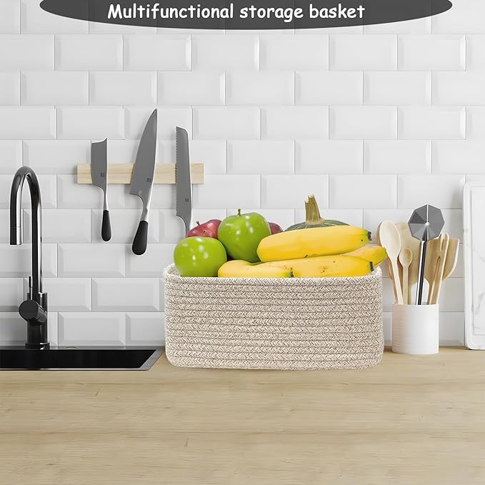 COMFY-HOMI 11.5"x7.5"x4.7" Storage Baskets for Organizing | Cotton Rope Woven Basket | Toy Storage Bin Box | Basket for Shelves, Closet Organizer Bin, Decorative Closet Shelf, 3 Pack, all brown