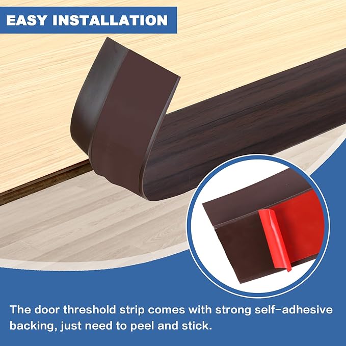 Vinyl Door Threshold Flooring Transition Strip Self Adhesive Carpet Edging Strip for Laminate Doorway Edge Threshold from 3/5" to 4/5" (Brown Wood Grain, 10 Ft)