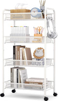 TOOLF 4-Tier Rolling Cart, Metal Utility Cart with 3 Hooks, Easy Assemble Mobile Storage Trolley On Wheels, Metal Shelving Units Kitchen Bathroom Laundry Room