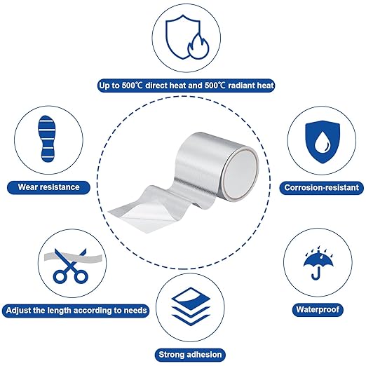 Zonon 2 Rolls Aluminum Foil Tape Heat Shield Tape Barrier Adhesive Reflective Fiberglass Thermal Insulation Reflective Material High Temp Protection(Silver,4 Inch X 16.4 ft)