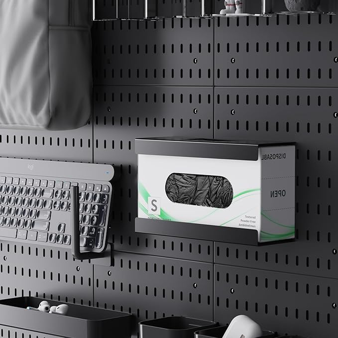 Magnetic Glove Box Holder, Disposable Glove Dispenser Wall Mount, Metal Glove Rack Organizer for Rubber Latex Gloves Tissue Box, Black